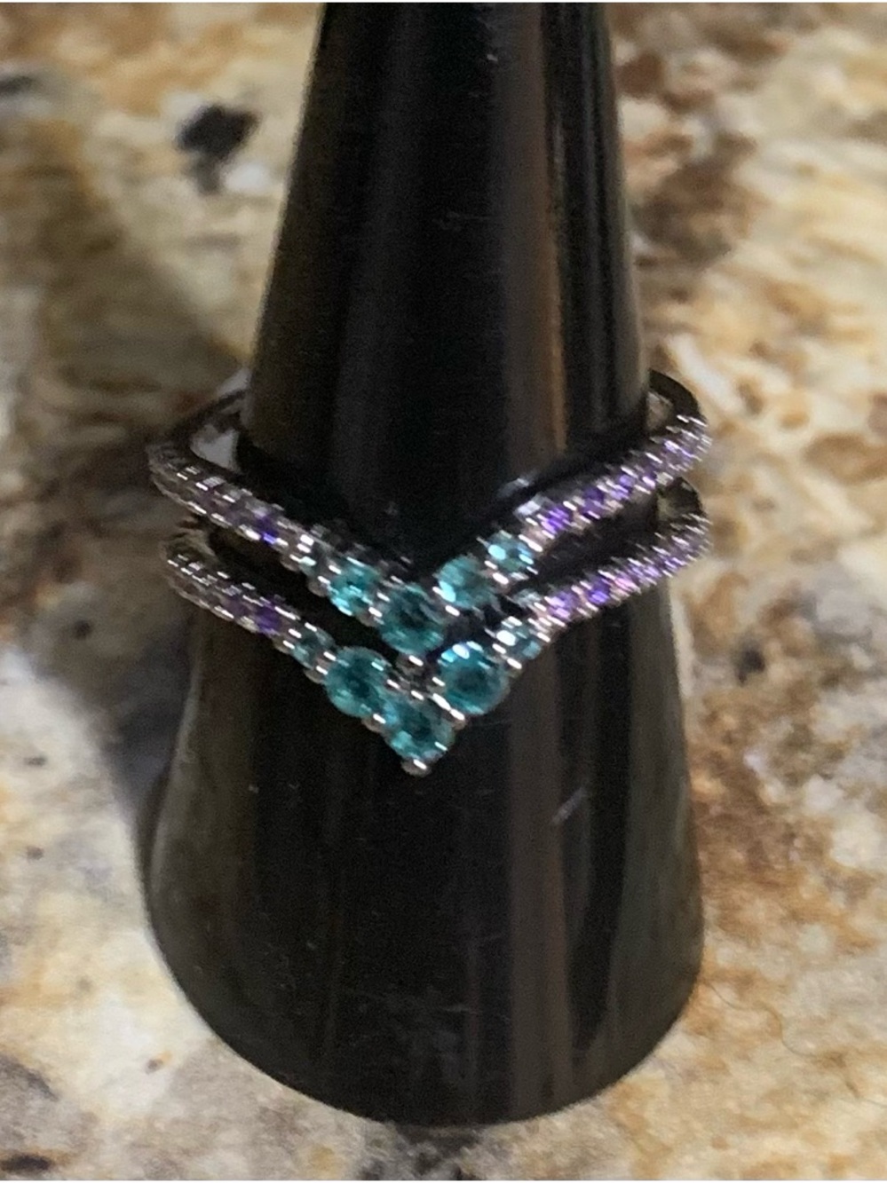 Bomb Party Teal and Purple Crystal V-Stack Ring - Women Jewelry